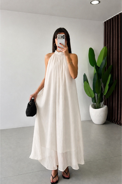 LUUNA STORE SİYAH YAKA DANTELLİ ELBİSE