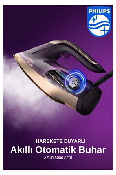 Philips Azur Buharlı Ütü, 260 g Turbo şok buhar, Sıfır yanık riski, Kumaşa Gö...