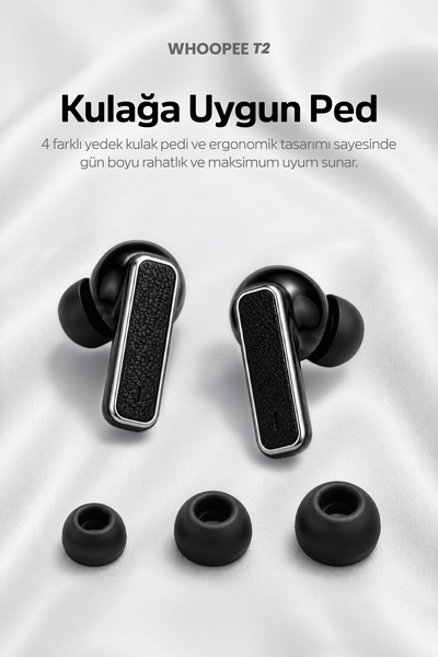 Tedinex Whoopee T2 ANC+ENC Bluetooth 6.0 Kulak İçi Kulaklık 6 Mikrofon Rüzgar Engelleme 40 Saat TWS Siyah