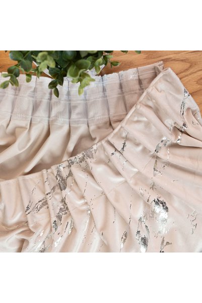MARMA Draperie gata confecționată pe bandă - 140x250cm - crem cu imprimeu arg...