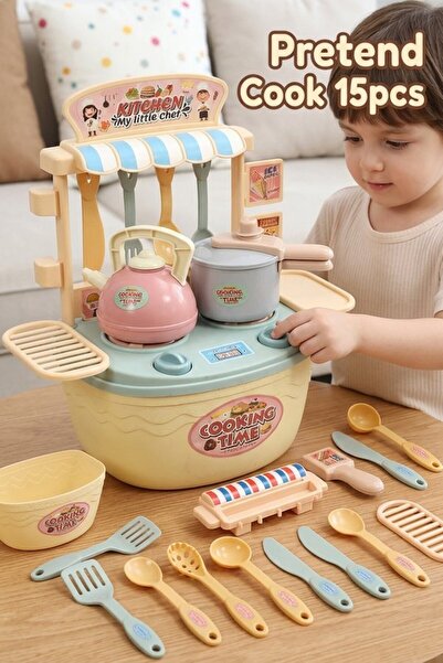 Generic 15 Piece Plastic Pretend Play Kitchen Set Cooking Role Play Bright Co...