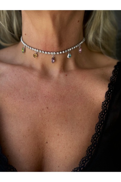 Rossetto Atelier Renkli Damla Taşlı Su Yolu Choker