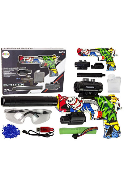 LeanToys pistol electric cu bile de gel, cu laser și ochelari