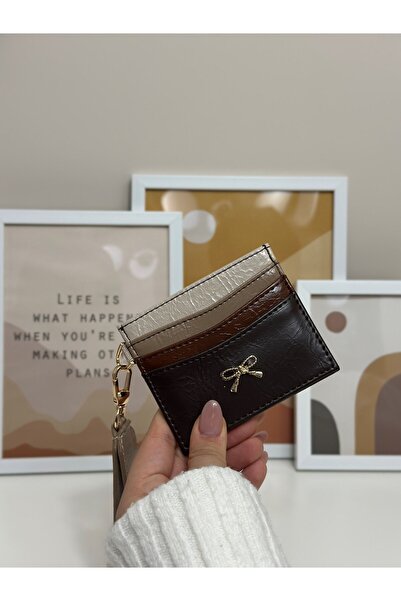 Paul Brand Mina Brown Pastel Colored Bow Detailed Minimalist Women's Card Hol...