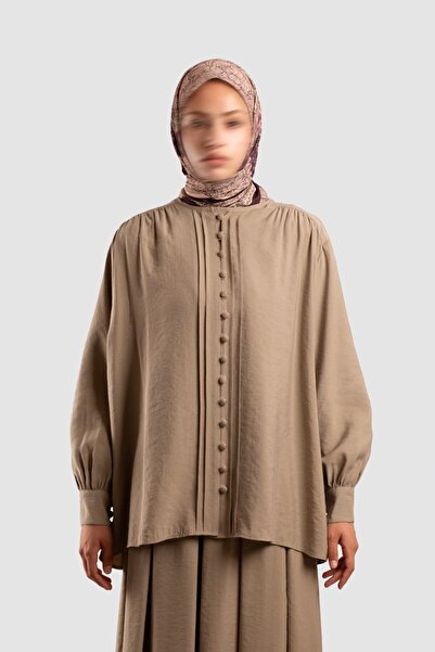 Emare Shoulder Gathered Ribbed Detailed Shirt