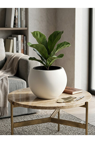 Kastasaksı 29x20 cm iç hazneli plastik beyaz modern dekoratif küre saksi