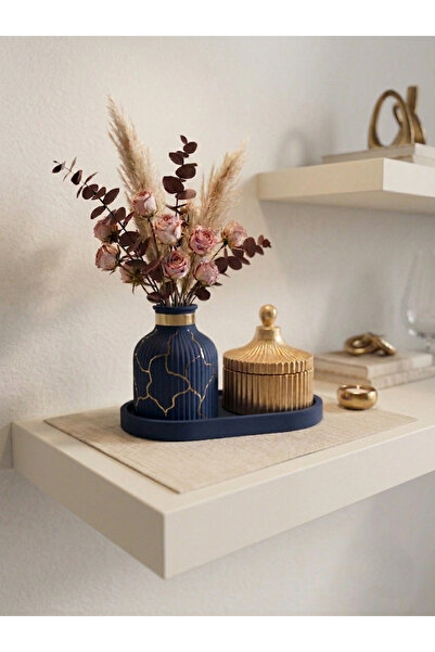 LUNİVAA HOME Minimalist Vazo ve Gold Renk Kapaklı Kase Dekoratif Set – Ev, Of...