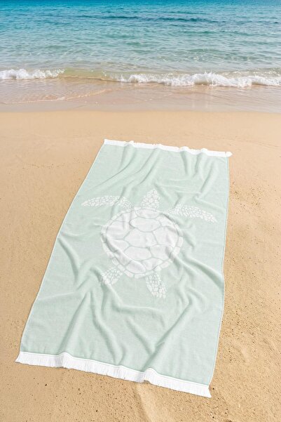 Soley Turtle |   100% Cotton Fringed Beach Towel |   80X150 cm (Green)