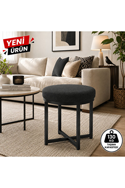 EDMONDA EV AKSESUAR ZİRO TEKLİ PUF TABURE BENCH MAKYAJ SANDALYESİ SİYAH AYAK