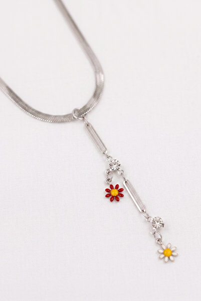 özgül takı ve tasarım Colorful Daisy Model Zircon Stone Silver Color Stainles...