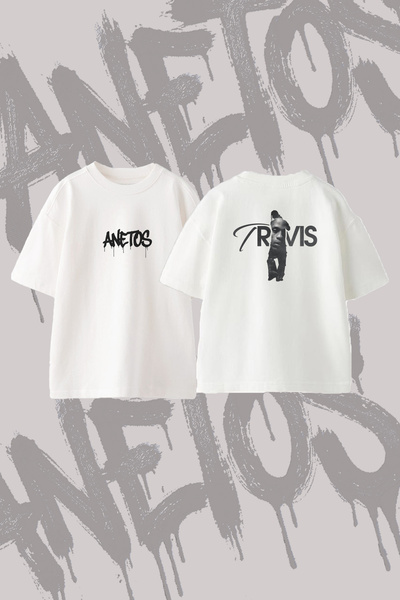 Anetos Travis Scott_15 Dizajn T-shirt majica sa širokim izrezom i printom, bela