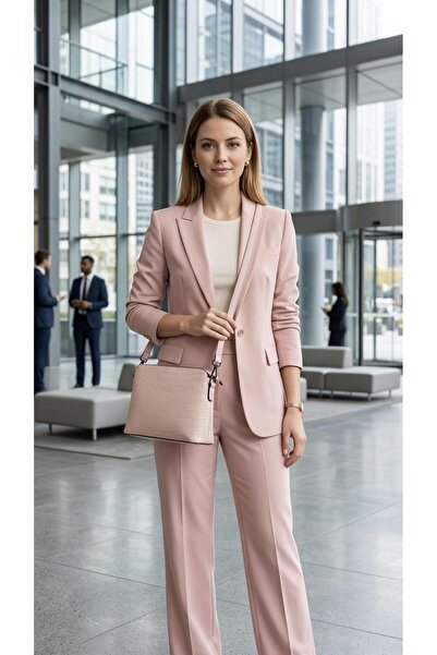 Sinem Çeyiz Miracle 106 powder pink croco pattern chain crossbody shoulder bag