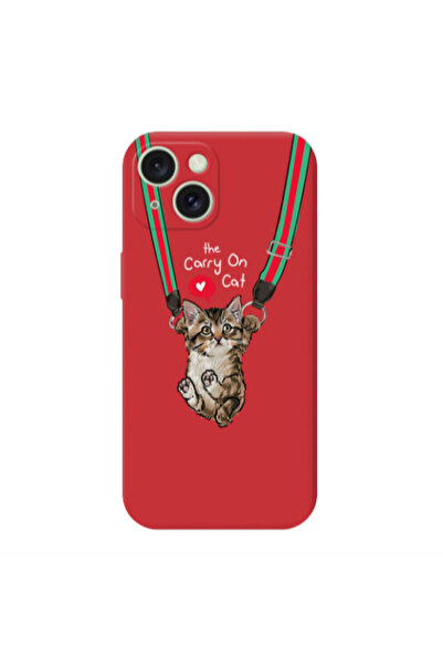 Other Apple iPhone 15 Plus Swinging cat Red Colored Silicone TPU Θήκη