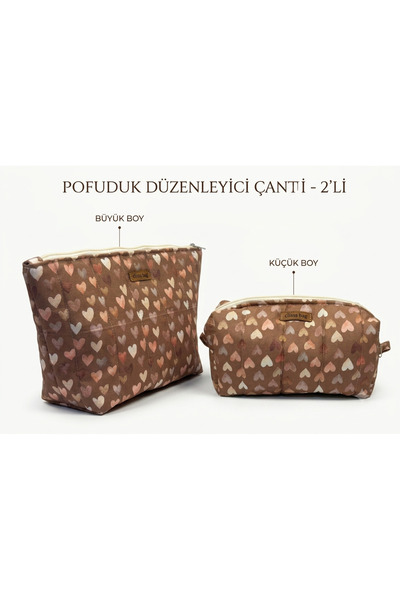 Elisss Design Set of 2 Skin Care Bag Makeup Bag Heart Brown Fluffy Organizer