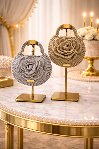 Queen Crochet Crochet Rose Bag made with macrame - ذهبي