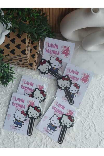 Hello Kitty Kitap Ayracı Hediyelik - Doğum Günü Ve Parti Hatırası Kişiye Özel Kartlı Ataş Ayraç ( 10 Adet )