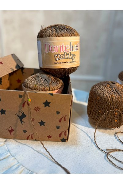 Dantelux Ață de tricotat Ozle cu paiete strălucitoare (80% bumbac - 20% paiete metalice) 50 Gr. 100 Metri NM: 3 - Maro