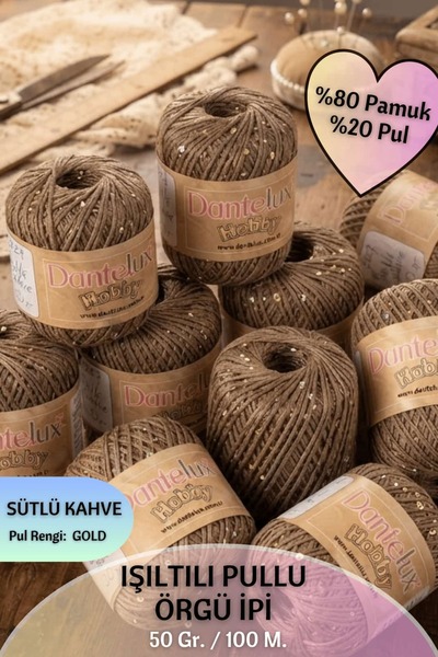 Dantelux Işıltılı Pullu Özle Örgü İpi (%80 Pamuk - %20 Metalik Pul) 50 Gr. 10...