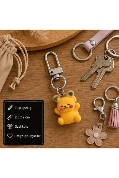 HER ŞEY NOTA www.herseynota.com Cute Yellow Plush Charm Keychain Furry Mini B...