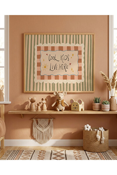 Creatick Design İskandinav Boho Çocuk Odası MDF Tablo Masif Ahşap Çerçeveli B...