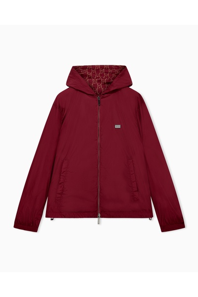 Emporio Armani Men's Comfortable Fit Double-Sided Rainproof Fabric Hooded Red...