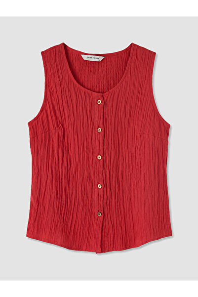 LC Waikiki Nevavm Textured Blouse with Oval Collar and Difference in Color