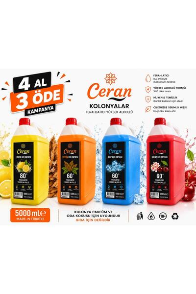 CERAN KOLONYA KOLONYA 4 ADET 4 AL 3 ÖDE KAMPAMYA LİMON TÜTÜN BUZ KİRAZ KOKUSU