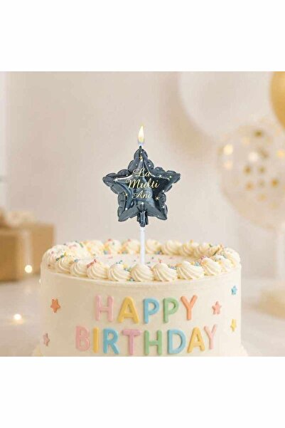 Re Printed foil star cake candle "Happy Birthday" length 14cm, decorative can...