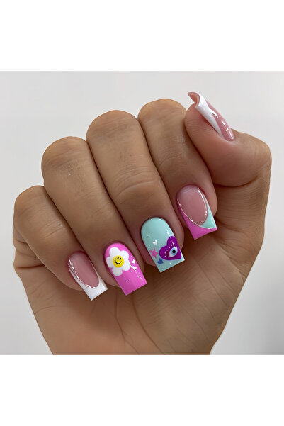 Choice Xy-501 A Full Set of 24 Short Square Fake Nails, Made of Color-Blocked...