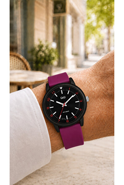 Q&Q Men's Purple Silicone Cord Black Dial 10 Bar Wristwatch 2 Year Warranty