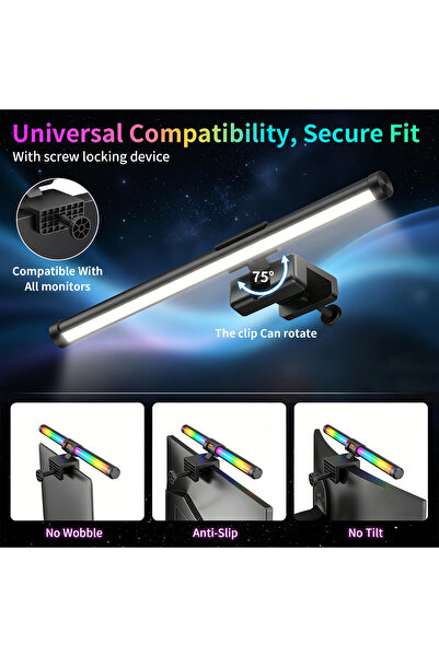 Pomefar Monitor Light Bar with RGB Backlight, 44cm Dimmable LED Screen Lamp w...