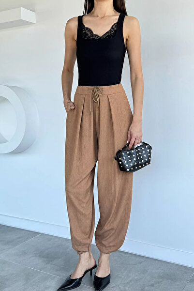 Aryena Biscuit Elastic Waist Shalwar Trousers
