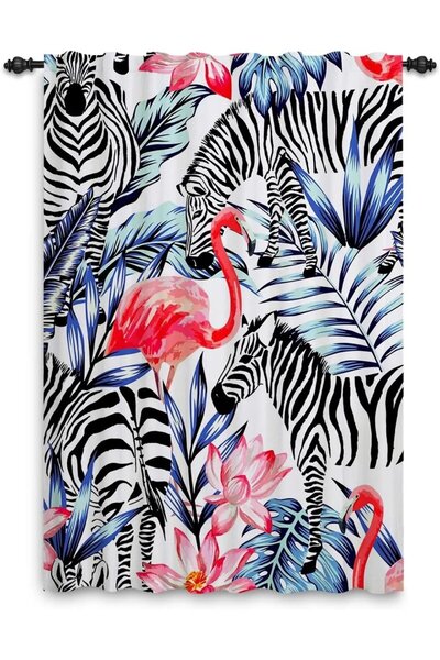 OEM Perdea cameră copii, model safari cu flamingo și zebră, 107 x 160 cm, cu ...