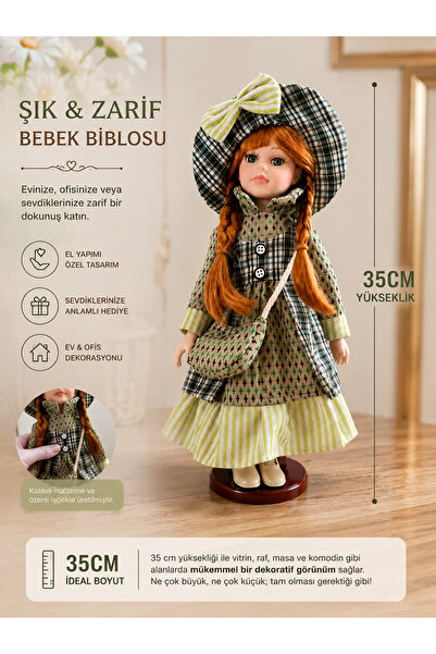 Kosova 35 cm Dekoratif Vintage Kız Bebek Biblosu | Porselen Görünümlü Ev, Sal...