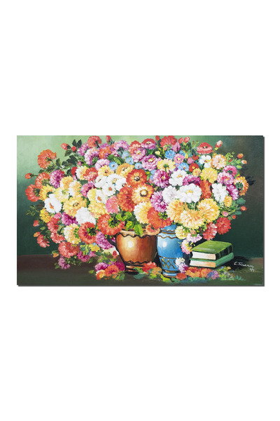 artnova Класическа ръчно рисувана картина, Композиция с многоцветни цветя и к...