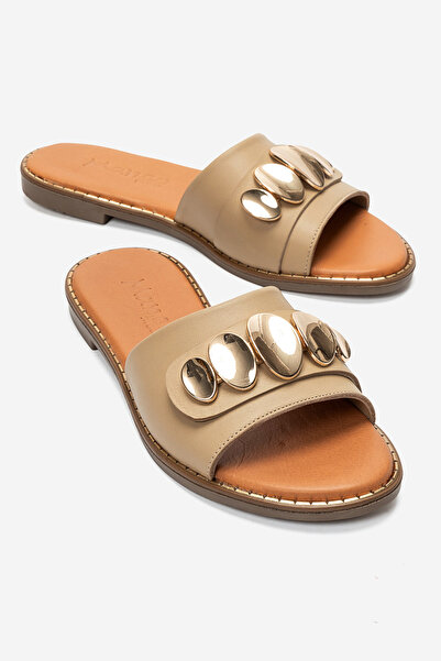 MANCORIGO Genuine Leather Women's Scissors Buckle Slippers Simple