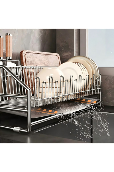 HT Home Organizers مجموعة تخزين المطبخ |   سلة تجفيف الأطباق من الفولاذ المقا...
