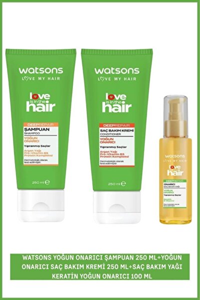 Watsons Yoğun Onarıcı Şampuan 250 ml+Yoğun Onarıcı Saç Bakım Kremi 250 ml+Saç...