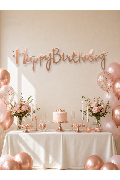 era balon Happy Birthday Rose Kaligrafi Yazılı Doğum Günü Banner Süsü 110 x 2...