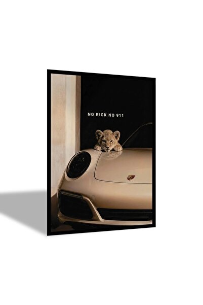 HOME MODE 30x40 cm Black Floating Frame Porsche Lion Canvas | No Risk No 911 ...