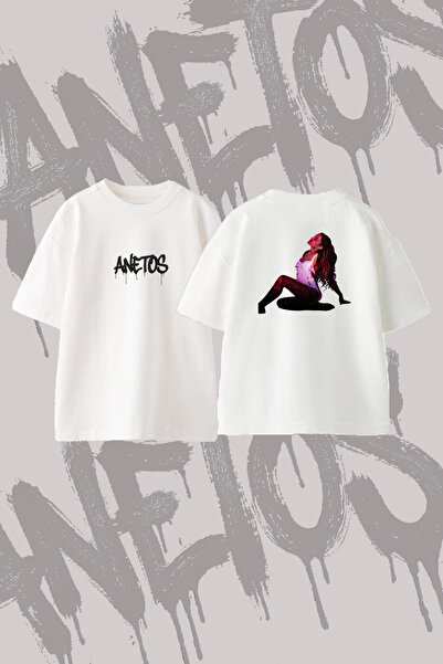 Anetos Ariana Grande_6 Design Printed Oversize Crew Neck T-Shirt White