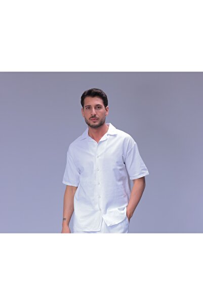 MYRAB DENİM Men's Short Sleeve Linen Shirt