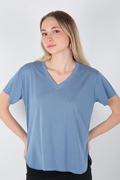 Veni Life Women's V-Neck Flowy Cotton T-Shirt with Side Slits