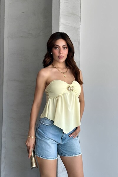 Shopping Shop Gloplu Strapless Buckle Crop Top Yellow