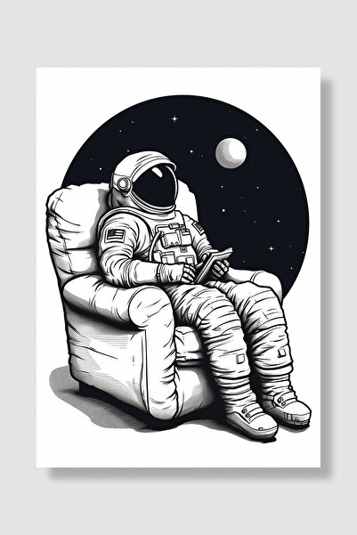 Luna Marissa Poster astronauta koji sedi u stolici, crno-beli zidni dekor, de...