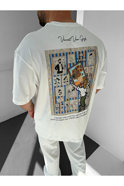 NO1 KONSEPT White Van Gogh Patchli Premium Oversize T-Shirt