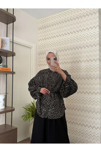 NEIRO BUTİK Puantiyeli Oversize Saten Gömlek