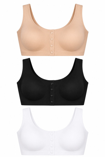 westicgiyim 3-Pack Front Snap Laser Cut Seamless Bra with Removable Pads With...