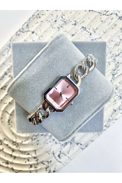 Mazzy Nazze Chain Cord Silver Pink Dial Women Wrist Watch