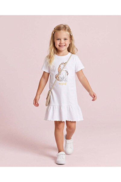 REDTAG Girls White Unicorn Casual Dress